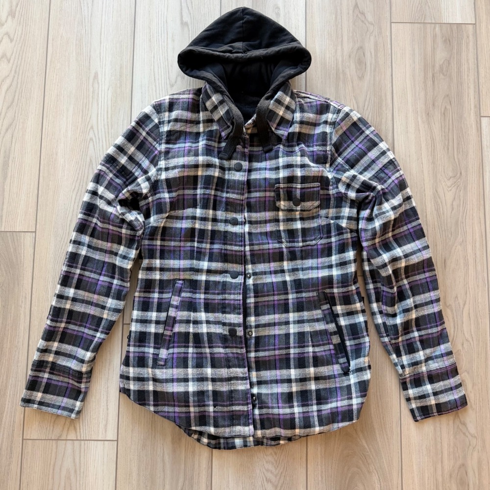 Street & Steel Hooded Riding Flannel Jacket Mens WLG Purple Plaid Biker Moto